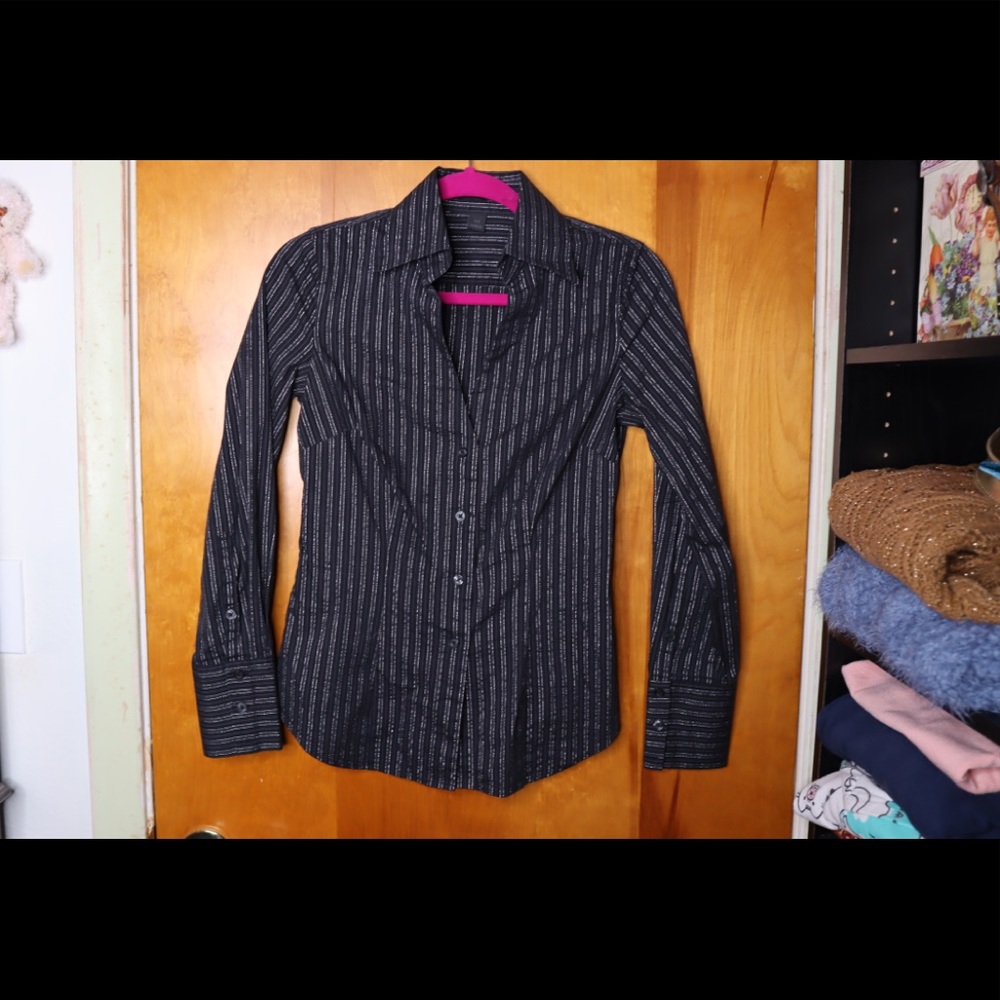 Black and metallic silver pin stripe button down